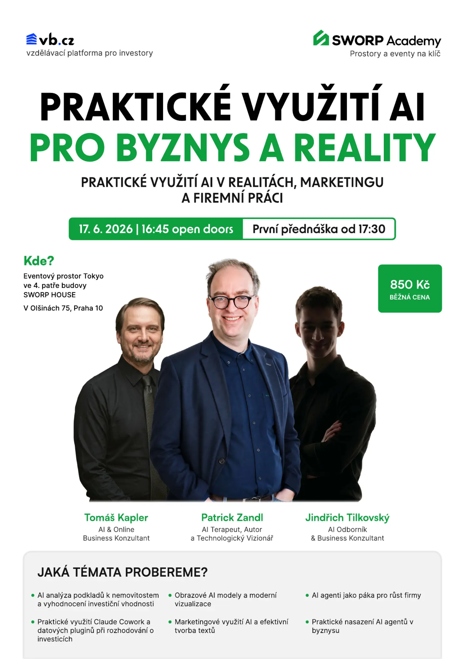 Poster akce AI v podnikání a investicích.