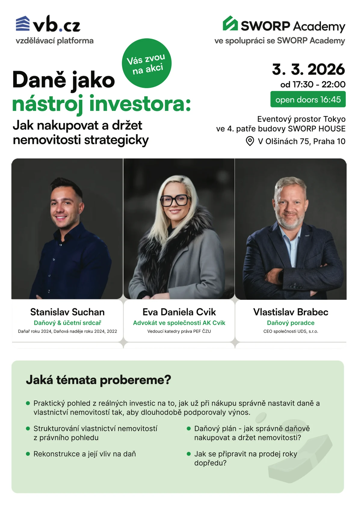 Plakát akce Daně jako nástroj investora