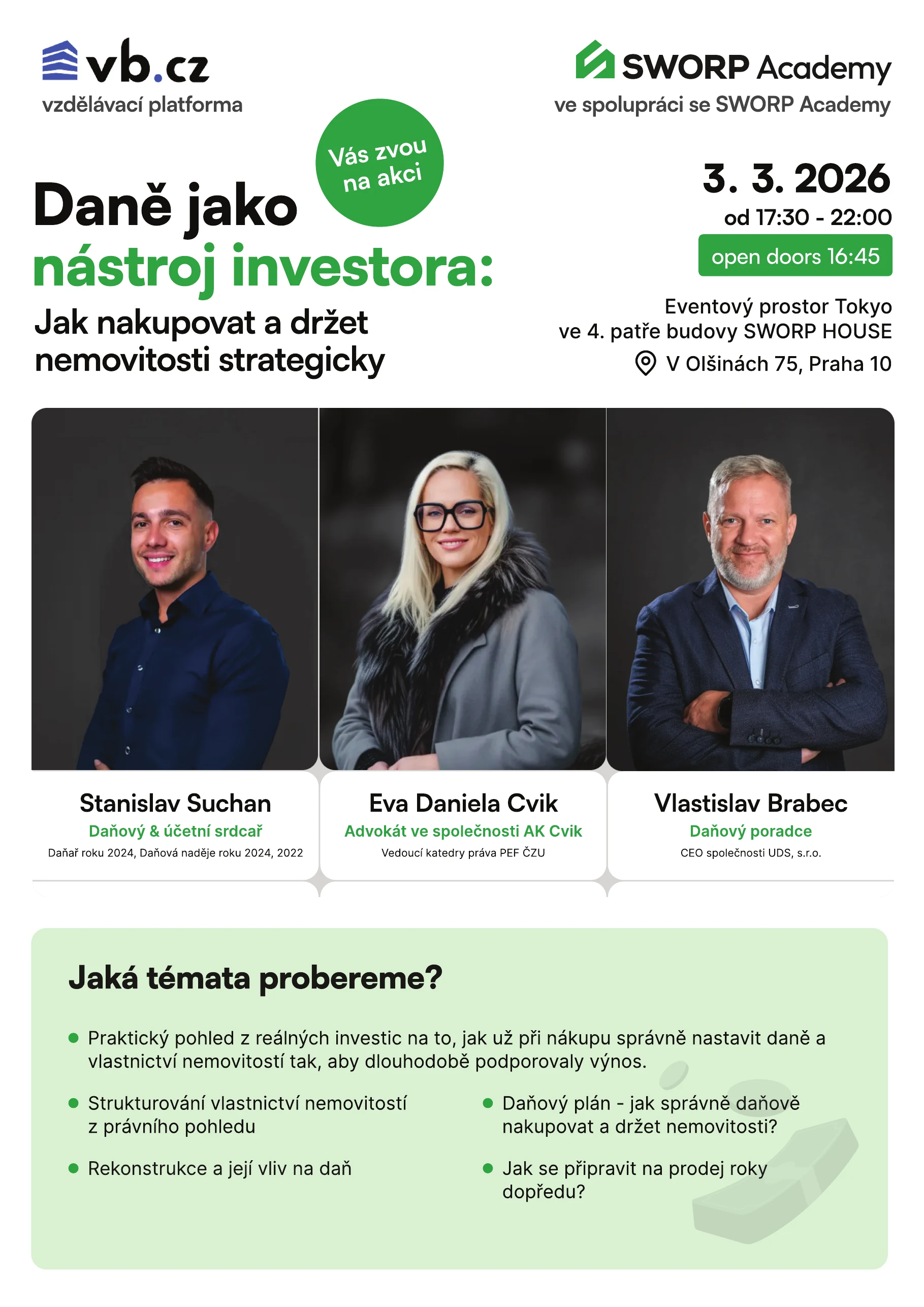Plakát akce Daně jako nástroj investora